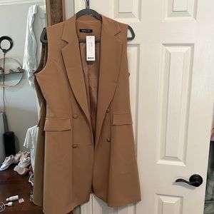 Camel Oversized sleeveless waistcoat